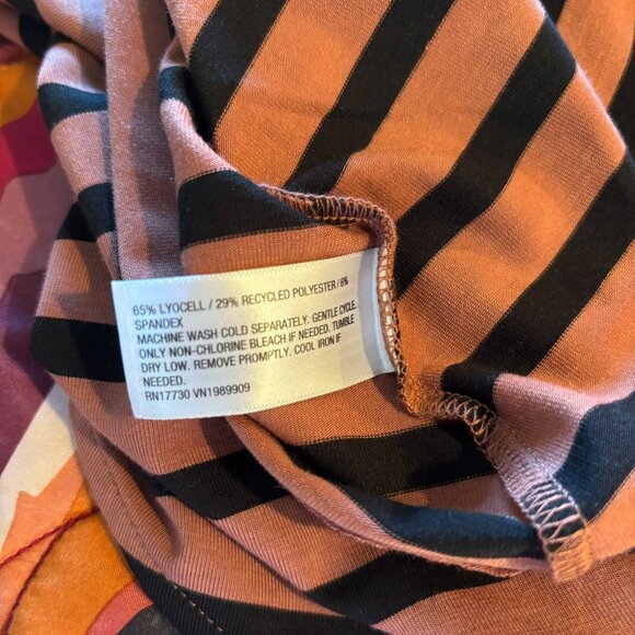 NWT A New Day One Shoulder Shirt Side Ruching Brown Black Stripe M Medium - Picture 6 of 6